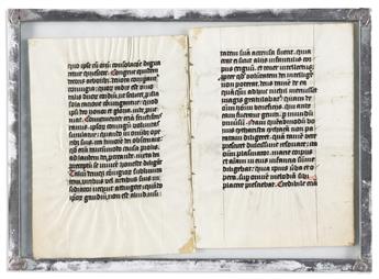 Medieval Manuscript Leaves. Four Examples in Three Frames.
